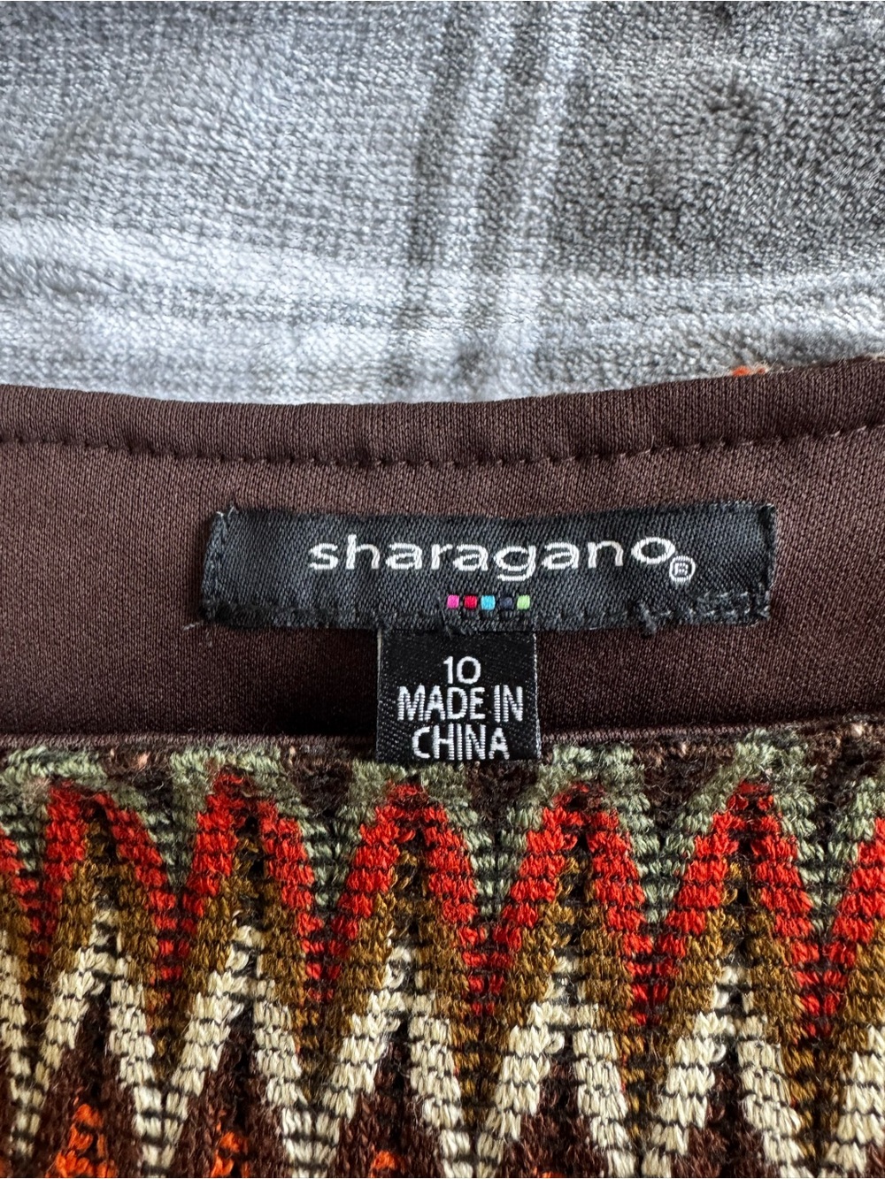 Sharagano Orange and Brown Chevron Knit Shift Dress - Picture 3 of 7